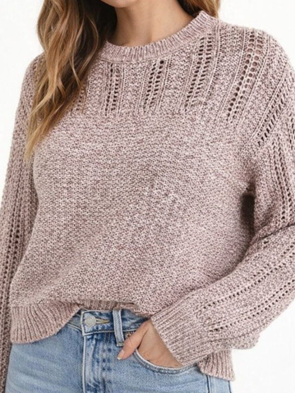 3/$15 American Eagle Mauve Knit Pullover Crew Neck Sweater - Medium